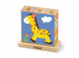 Dřevěné puzzle kostky na stojánku Viga Zoo