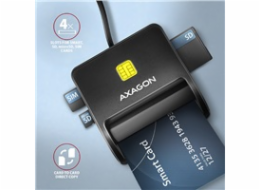 AXAGON CRE-SM3SD, USB-A FlatReader 4-slot čtečka Smart card (eObčanka) + SD/microSD/SIM, kabel 1.3 m