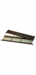 19"/0,5U Patch panel XtendLan 24port, STP, Cat6, 30µm, blok110, černý