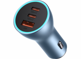Nabíječka do auta Baseus Golden Contactor Pro, 2x USB-C, 1x USB, 65 W (modrá)