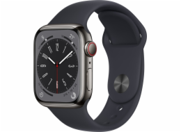 Apple Watch Series 8 GPS + mobilní chytré hodinky, 41mm grafitové pouzdro z nerezové oceli s půlnočním sportovním páskem – běžné