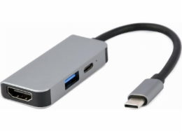 Gembird A-CM-COMBO3-02 USB Type-C 3-in-1 multi-port adapter (USB port + HDMI + PD) silver