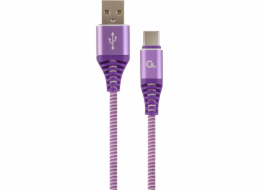 USB 2.0 - Type C (AM/CM) Textile Braided Cable 2m Purple-White Gembird