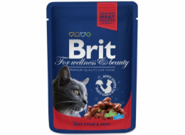 Brit Premium Cat sáčky s dušeným hovězím a hráškem 100g