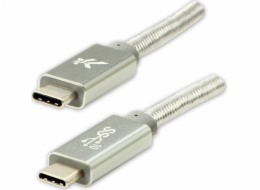 Kabel USB kabel USB kabel (3.2 Gen 2), USB C M - USB C M, 1M, dodávka napájení 100 W, 10 GB/S, 20V/5A, Silver, Logo, Box, Nylon Braid, Aluminium Braid