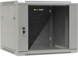Závěsná skříň NetRack 19, 9U/600x600mm - šedá, prosklená dvířka, otevírací boky - 019-090-66-021