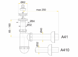 Sifon umyvadla DN40 s nerezovou mřížkou pr.63 A41