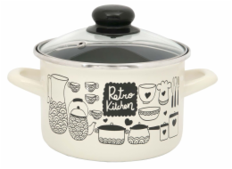 Hrnec smalt 2 l se skleněnou poklicí dekor Retro Kitchen 17,5 