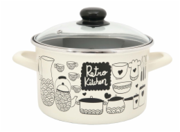 Hrnec smalt 3,5 l se skleněnou poklicí dekor Retro Kitchen 21 