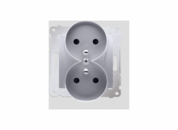 Kontaktní - Simon Double Socket 16A IP20 Z/U a výňatek pro stopu Silver Mat - DGZ2MZN.01/43