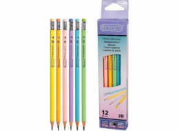 Cresco Trojúhelníková tužka 2B s gumou Pastel 12 ks.