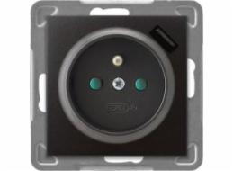 Ospel Ospel Impresja jednozásuvka GP-1YZPUSB/m/50 s uzemněním se závěrkami s USB nabíječkou 2,1A antracit