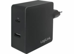 LogiLink USB Steckd Sedradapter 2pter, USB-C & USB-A, 65W, Schw.