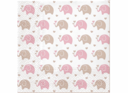 Růžové slony 33x33cm 20 ks