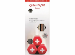 Caran d`Arche Sada tužek CARAN D'ACHE SWISS WOOD, HB, 3 ks + guma a ořezávátko, mix barev