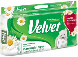 Sametový celulóza toaletní papír Velvet Rumianek a Aloe, 3 vrstva, 8 ks, bílá