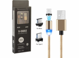 Prolink USB-A - USB-C + microUSB + Lightning kabel 1 m zlatý (023342)
