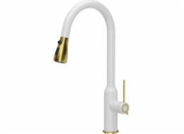 Kuchyňská baterie Quadron Jessica Q Line Line Pullout Steelq Standing White se zlatými hotovými prvky (84818011)