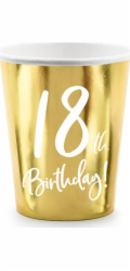Party Deco Cups na osmnácté narozeniny 18. narozeniny! Zlato - 220 ml - 6 univerzálních počítačů