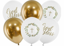 PartyDeco Latex Balloons White and Gold for Křest společenství