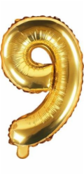Party Deco Fly Balloon Number 9, 35 cm, Universal Golden