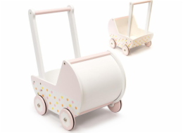 Kik Doll kočárek kočárek gondola dřevěný růžový pusher