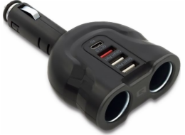Nabíječka Qoltec Rozbočovač do zapalovače do auta 12-24V | 52W | 2,4A | 2xUSB | USB QC 3.0 | USB C PD | 2x zásuvka pro zapalovač cigaret
