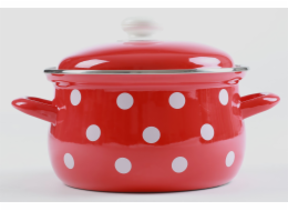 Hrnec smalt 18 cm/2,8 l s poklicí červený dekor bílý puntí