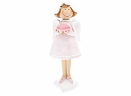 Anděl se srdcem na dlaních růžový 18 cm