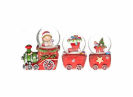 Sněžítko červená mašinka s vagónky 16x5 cm