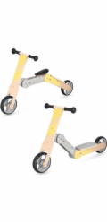 Spokey WOO-RIDE MULTI Dřevěné dětské odrážedlo a koloběžka v jednom, žluté