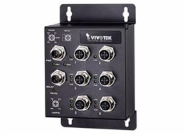 4x10/100 M12 4-pin D-kód PoE (802.3af/at, PoE budget 120W, 30W per port) + 2x10/100 M12 4-pin D-kód, 1x M12 5-pin A-kód alarmový v