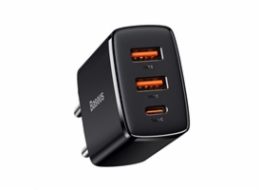 Baseus kompaktní rychlonabíjecí adaptér 2x USB-A, 1x USB-C 30W černá