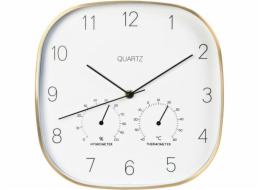Nástěnné hodiny s teploměrem a vlhkoměrem 28,5 cm zlatý rám KO-837362240