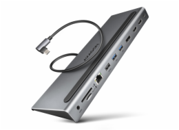 AXAGON HMC-4KX3 USB 5Gbps hub, 3x USB-A, 2x HDMI, DP, RJ-45 GLAN, SD/microSD, audio, PD 100W, kabel USB-C 40cm