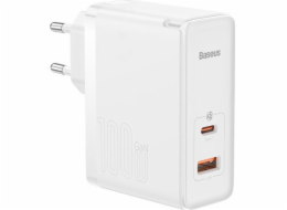 Baseus GaN5 Pro rychlonabíjecí adaptér USB-C + USB-A 100W bílá