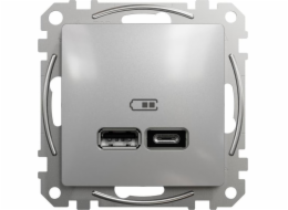 Schneider Electric Sedna Design, USB A+C 2.4A nabíjecí zásuvka, stříbrný hliník