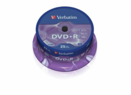 1x25 Verbatim DVD+R 4,7GB 16x Speed, matně stříbrná