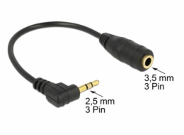 Delock audio stereo kabel 2,5 mm samec pravoúhlý na 3,5 mm samice,3 pin 14 cm