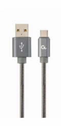 GEMBIRD Kabel USB 2.0 AM na Type-C kabel (AM/CM), 2m, metalická spirála, šedý, blister, PREMIUM QUALITY
