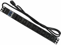 Qoltec Power Strip PDU Anti-Overload for 19  RACK | 1U | 10A | 8xIEC C13 | C16 fuse | 2m