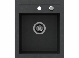 Steiner Johnny 100 Steinra umyvadlo Stehingran Black Granite 1-Chamber Z/O (43x50x20), se sifonem a plug nerezovou ocelí