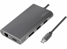 LogiLink DockingStation USB 3.2 Gen1, USB-C, 8-Port, PD, Silber
