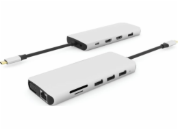 eSTUFF přenosný USB-C Hub 12-v-1 Triple Display, pro PC a tablety,  šedá