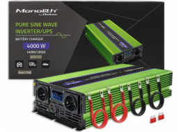Převaděč monolitního napětí Qoltec Baterie se nabíjí UPS 2000W | 4000W | 12V na 230V | Čistý sinus LCD