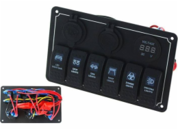 TurboWorks Switch 12/24V ON-OFFx6, 1xZ, 2xUSB 3.1A, 1 LED volt, 3xB 15A IP68 modrá