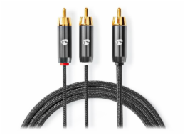 NEDIS PROFIGOLD audio kabel k subwooferu/ RCA zástrčka - 2x RCA zástrčka/ bavlna/ šedý/ BOX/ 3m