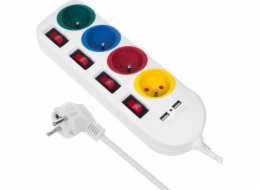 Power Strip s přepínači 4 zásuvky + 2xusb prodlužovací kabel MCE229W WHITE