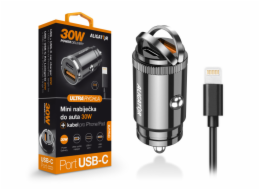 Chytrá nabíječka do auta ALIGATOR Power Delivery 30W, USB-C + USB-A, + kabel USB-C/Lighting