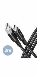 AXAGON BUCM-AM20AB, HQ kabel USB-C <-> USB-A, 2m, USB 2.0, 3A, ALU, oplet, černý